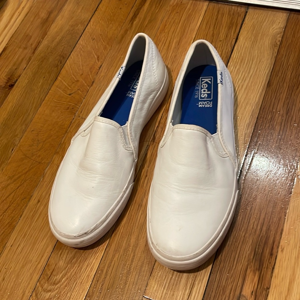 Keds Leather Double Decker White Slip-On Shoes Women's Size 7.5